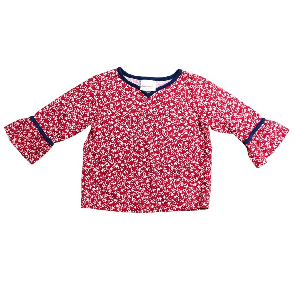 Hanna Andersson 100% Cotton Ruffle Sleeve Knit Top Little Girls 100cm US 4 Red